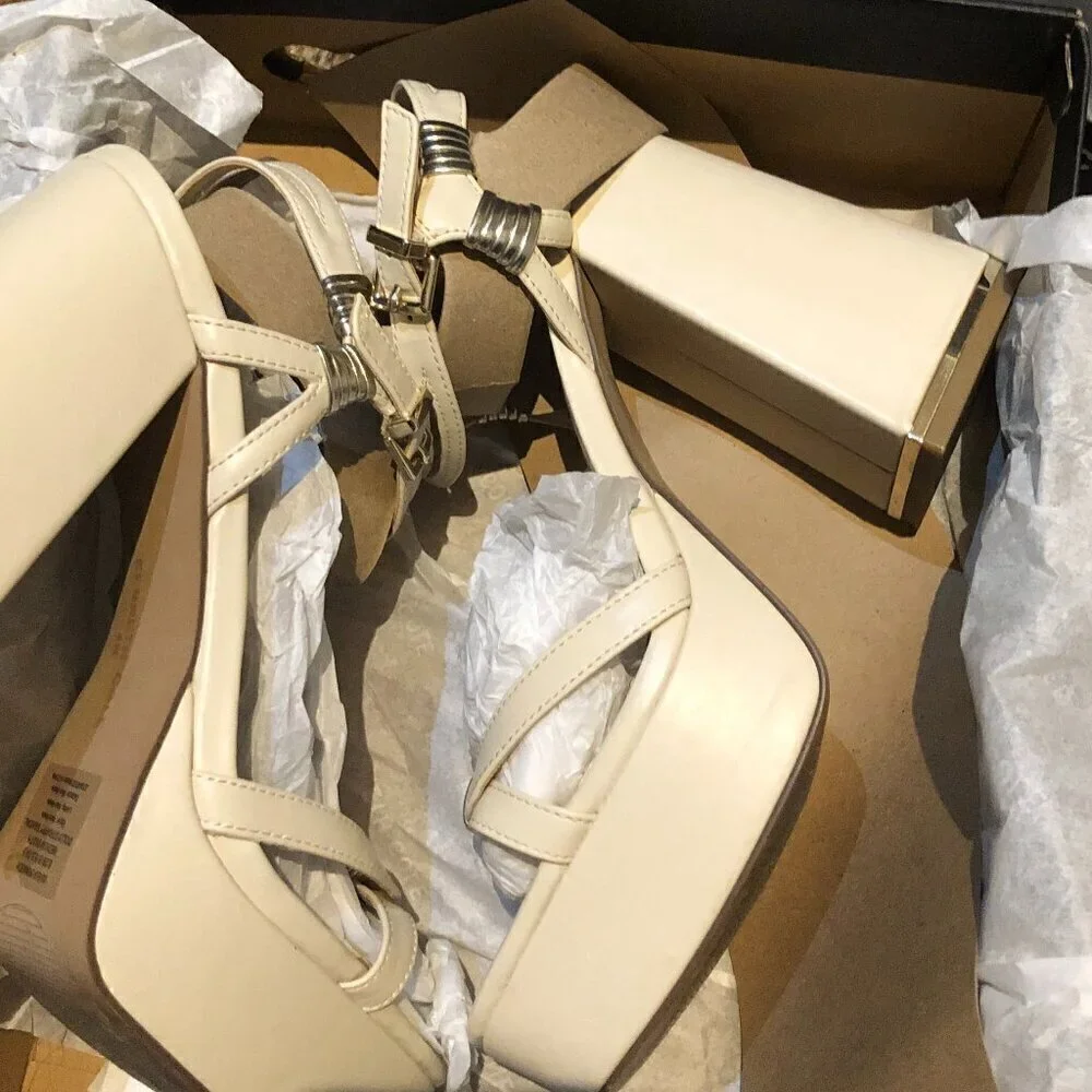 Kenneth Cole Dolly Strappy Platform Ecru Size 8 EUC CLOSET CLEAR-OUT!